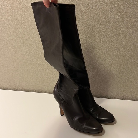 Brown Stretch Cole Haan Crackle Leather Boots Sz 91/2 - Picture 2 of 6